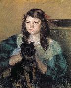 The girl holding the dog